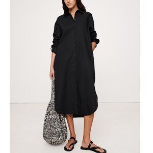 NWT Banana Republic Black Cotton Poplin Adjustable L/S Midi Shirt Dress M